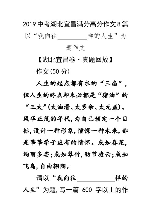 2019中考湖北宜昌满分高分作文8篇
