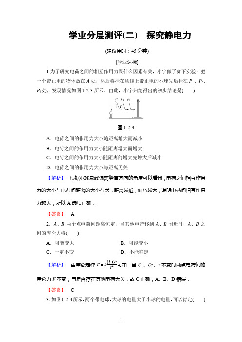 粤教版物理选修3-1：第1章 第2节 探究静电力  学业分层测评2