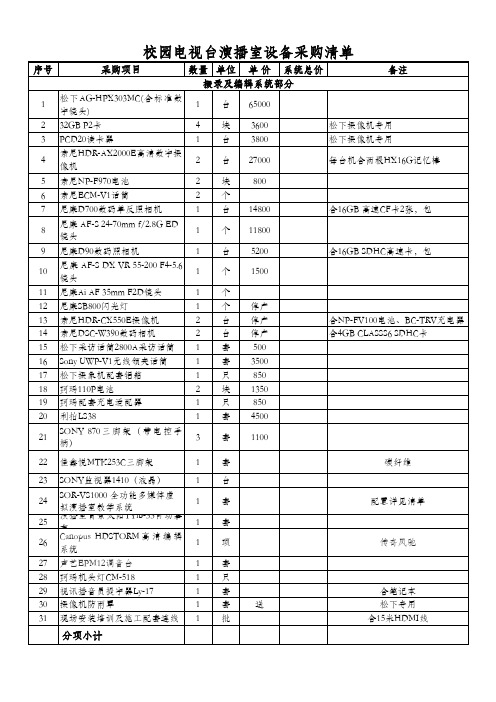 校园电视台演播室设备采购清单