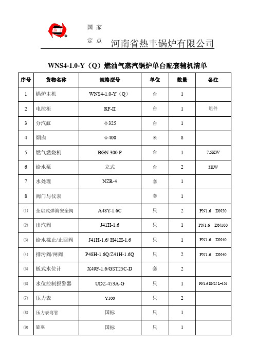 WNS4-1.0-Y(Q)燃气蒸汽锅炉辅机清单