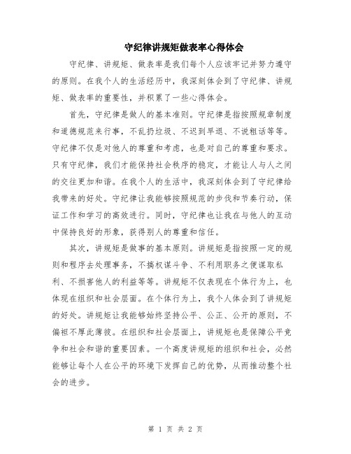 守纪律讲规矩做表率心得体会