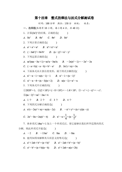 第14章 整式的乘法与因式分解测试卷