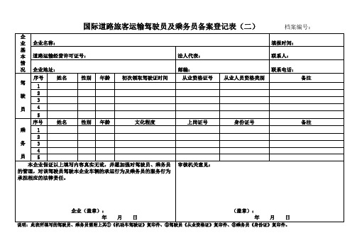 国际道路旅客运输驾驶员及乘务员备案登记表