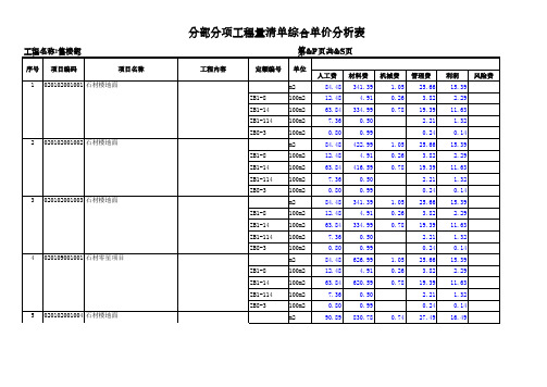 2013年分部分项工程量清单综合单价分析表