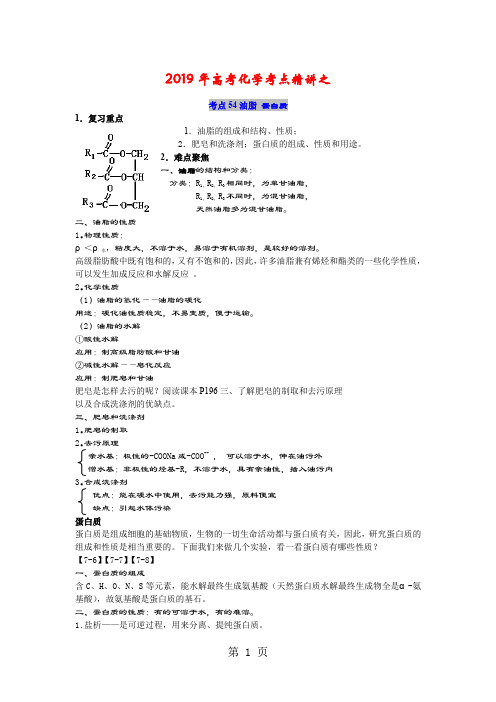 2019高考化学考点精讲考点54油脂蛋白质-5页文档资料