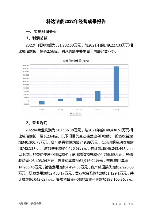 600499科达洁能2022年经营成果报告