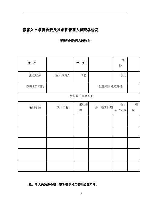 拟派入本项目负责及其项目管理人员配备情况