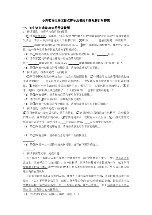 小升初语文语文标点符号及使用训练附解析附答案