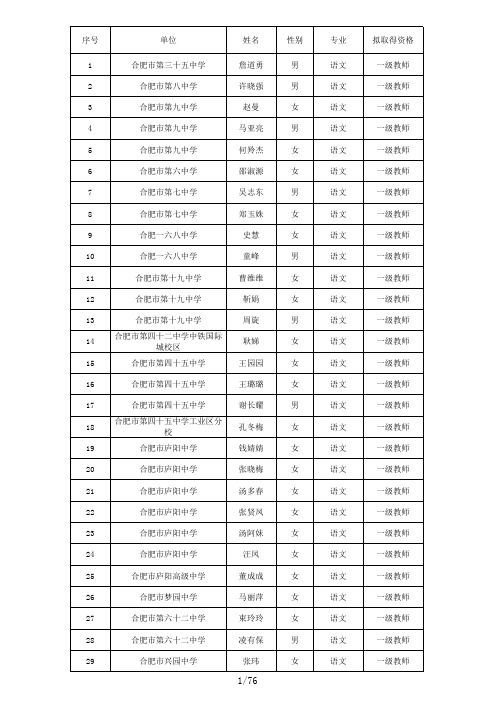 合肥市中小学教师专业技术资格评审通过人员名单