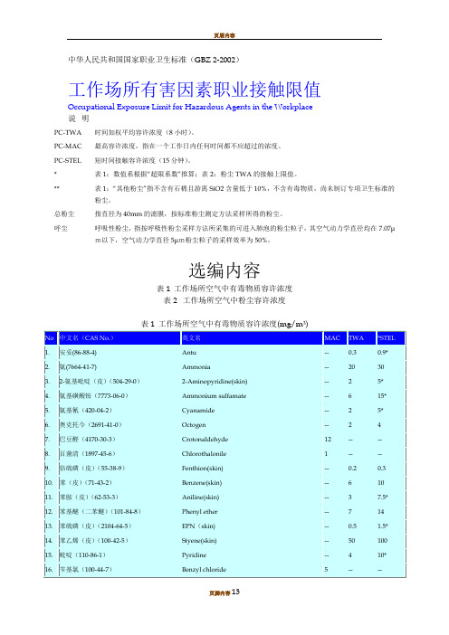 工作场所有害因素职业接触限值