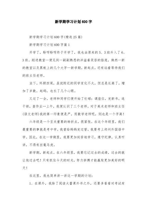 新学期学习计划600字