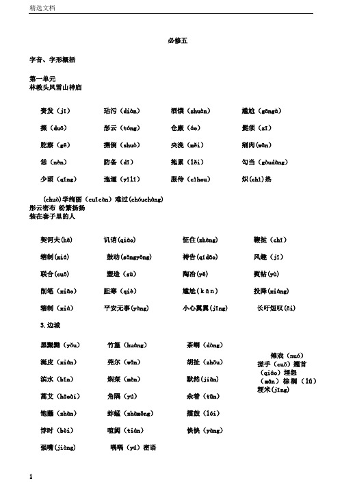 人教版高中语文必修五字音字形整理