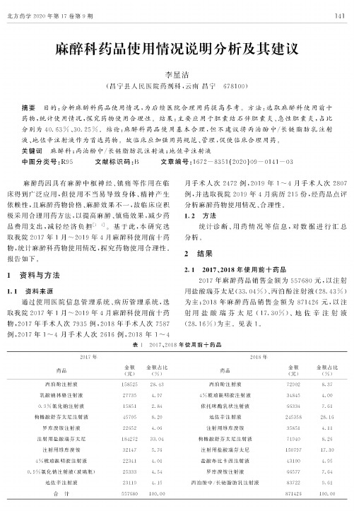 麻醉科药品使用情况说明分析及其建议