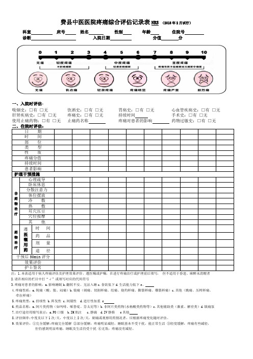 疼痛综合评估记录表NRS