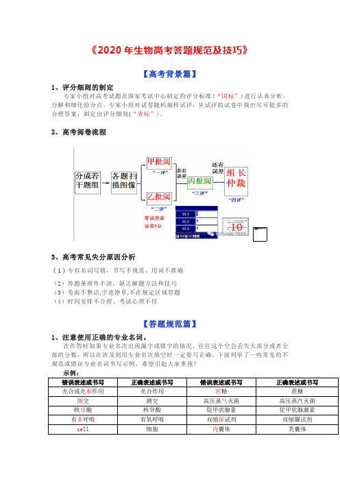 2020年生物高考答题规范及技巧