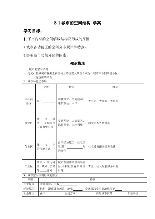 湘教版必修二2.1城市空间结构导学案设计