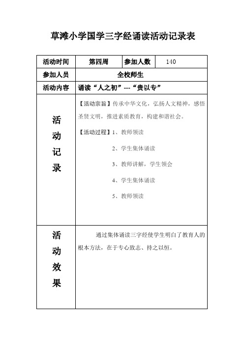 草滩小学经典诵读活动记录表