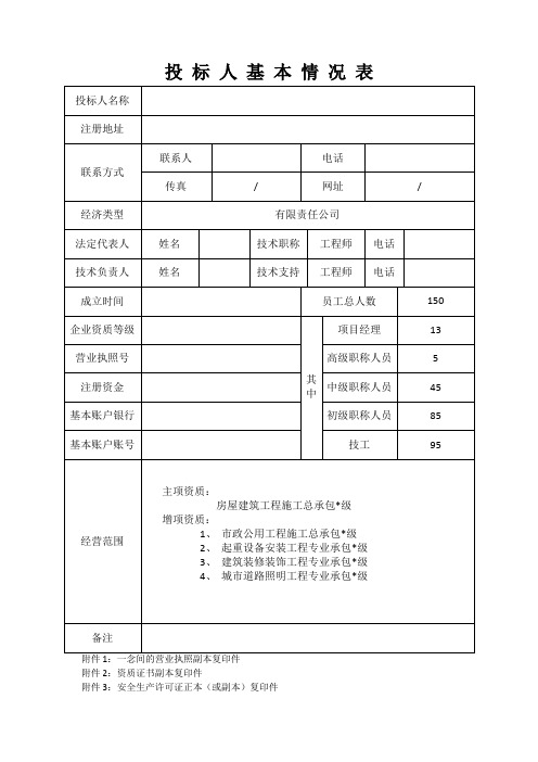 投标人基本情况表