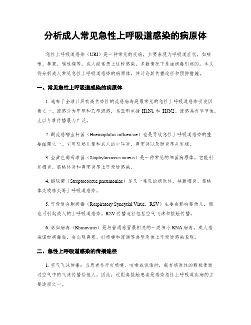 分析成人常见急性上呼吸道感染的病原体