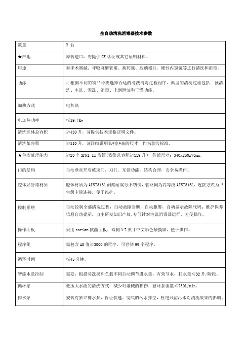 全自动清洗消毒器技术参数