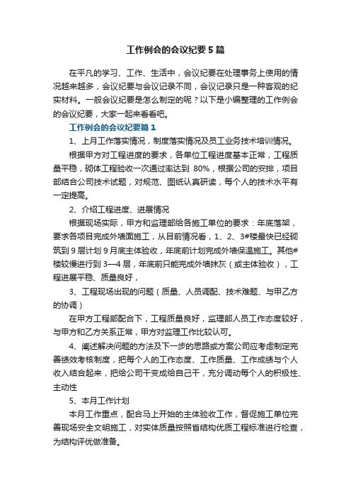 工作例会的会议纪要5篇