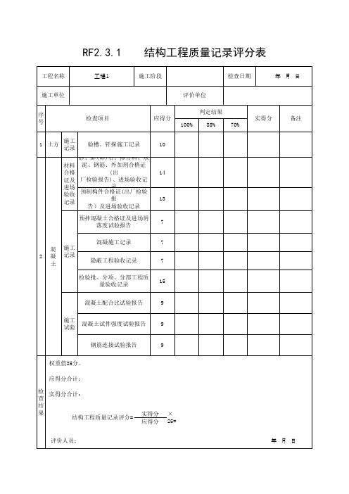 (上海市新版)结构工程质量记录评分表