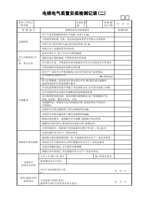 电梯电气装置安装检测记录