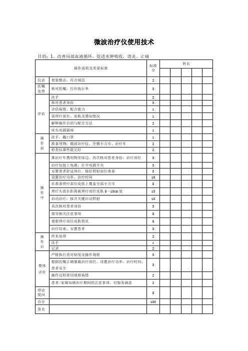 微波治疗仪使用技术评分标准