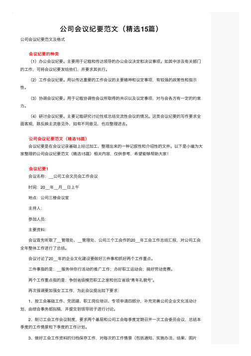 公司会议纪要范文（精选15篇）