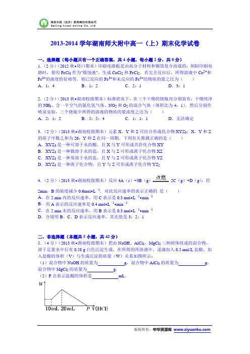 湖南师大附中2013-2014学年高一(上)期末化学试卷 (Word版含解析)