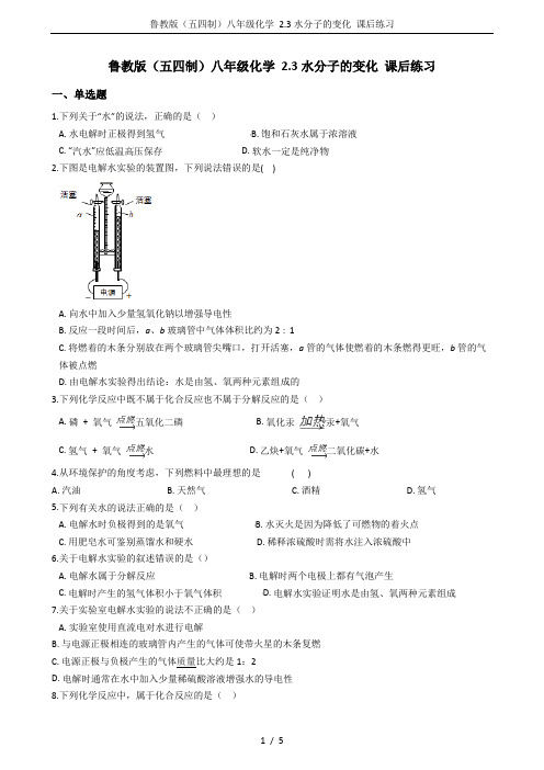 鲁教版(五四制)八年级化学 2.3水分子的变化 课后练习