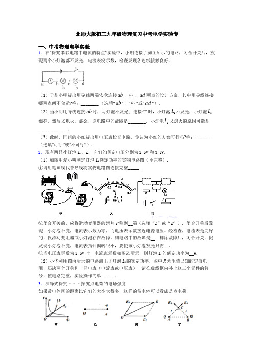 北师大版初三九年级物理复习中考电学实验专