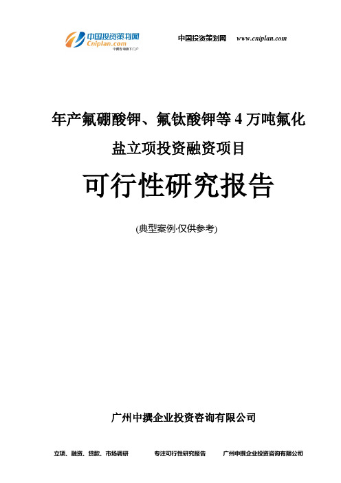 年产氟硼酸钾、氟钛酸钾等4万吨氟化盐融资投资立项项目可行性研究报告(中撰咨询)