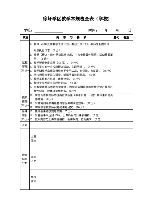 中小学教学常规检查表评分标准