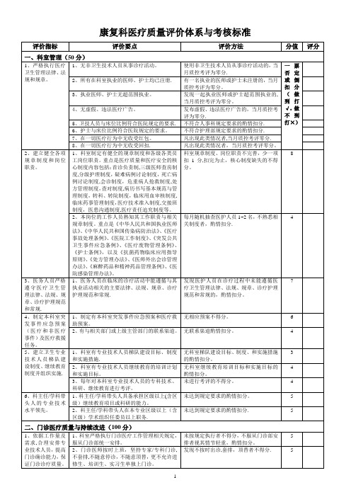 康复科医疗质量评价体系与考核标准