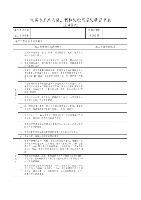 空调水系统安装工程检验批质量验收记录表(表一)