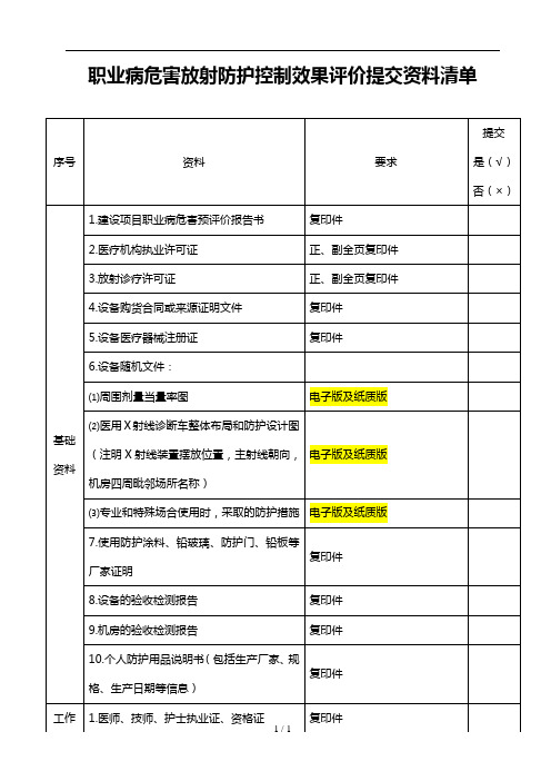 职业病危害放射防护控制效果评价提交资料清单