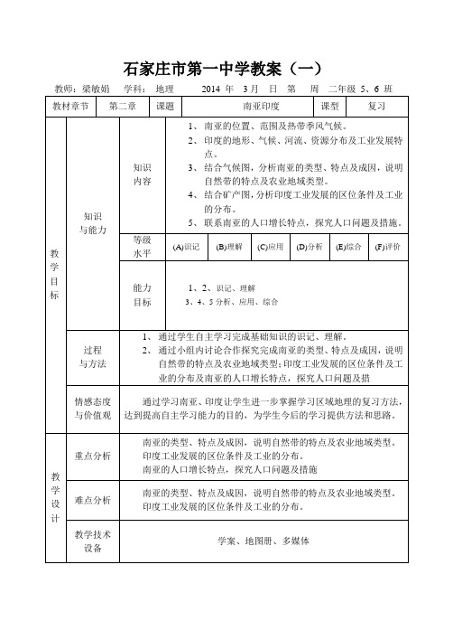 高二级区域地理复习《南亚印度》教案