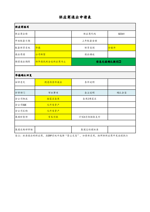 供应商退出申请表