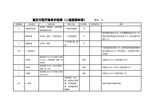 重庆市医疗服务价格表单位元 项目编码