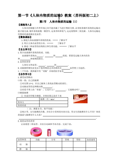 第一节《人体内物质的运输》教案(苏科版初二上)1