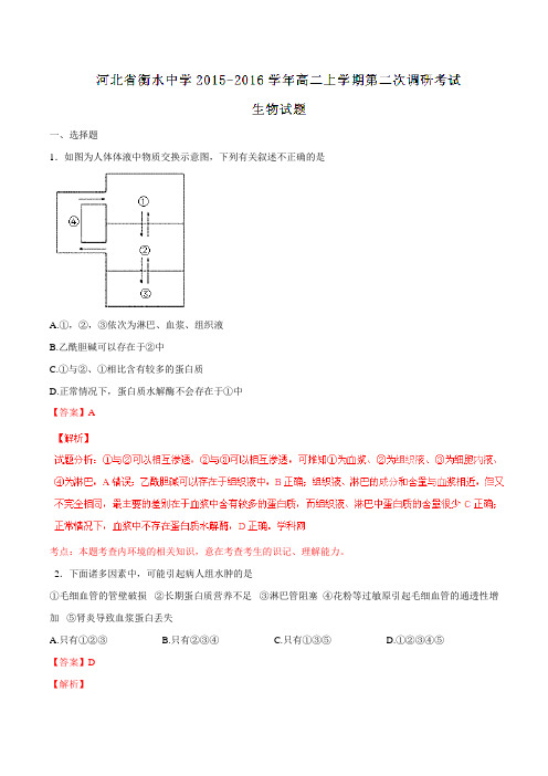 【全国百强校】河北省衡水中学2015-2016学年高二上学期第二次调研考试生物试题解析(解析版)