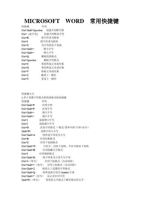 MICROSOFT  WORD  常用快捷键