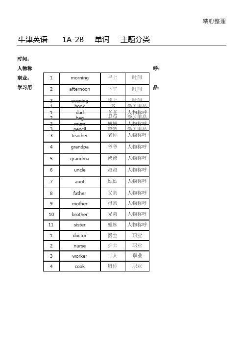 牛津和YLE单词1A-2B