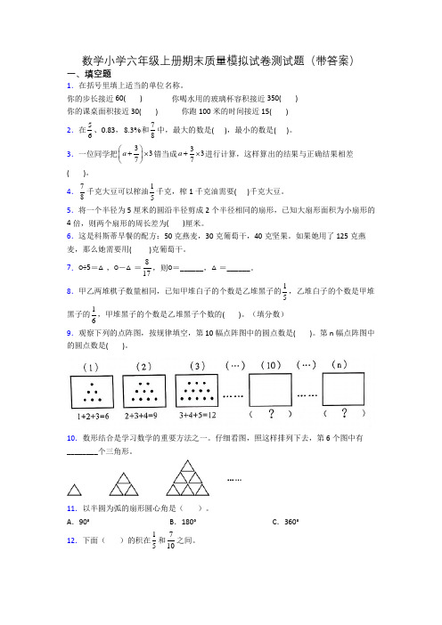 数学小学六年级上册期末质量模拟试卷测试题(带答案)