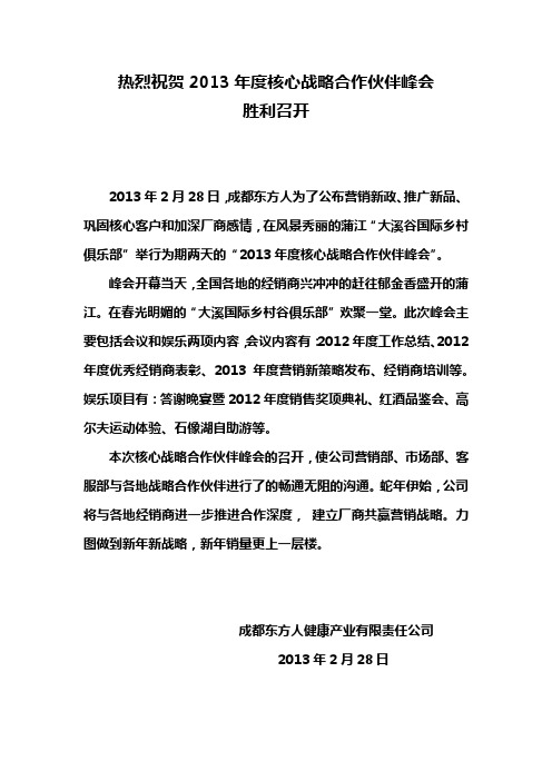 2013年度核心战略合作伙伴峰会胜利召开