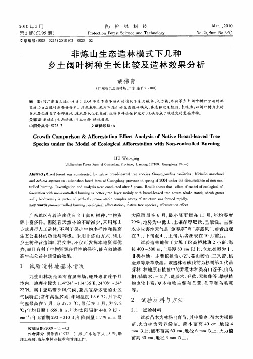 非炼山生态造林模式下几种乡土阔叶树种生长比较及造林效果分析