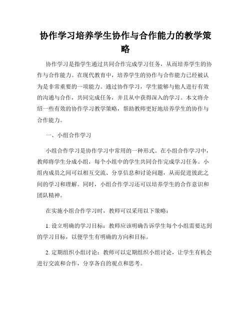 协作学习培养学生协作与合作能力的教学策略