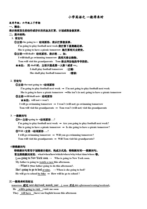 译林版英语六年级下册一般将来时的用法