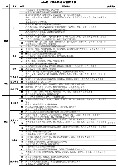 新店开业前检查表